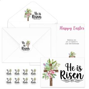 lot 6097 image: Roowest 50 Pack Easter Greeting Cards He Is Risen Cross Religious Cards 6 x 8 with Envelopes and Stickers Inspirational Christian Spring Jesus Bible Alleluia Gift for Easter Church Priest