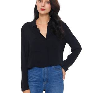 lot 6474 image: SUKIANSY Womens Button Down Shirt Long Sleeve Button Up Shirt Ladies Work Blouses Loose Fit Tops A Black M