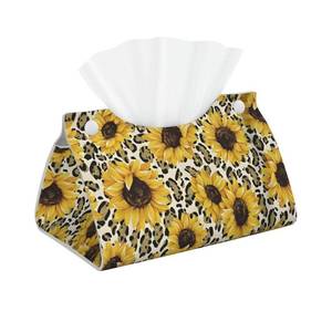 lot 6476 image: Sunflower Leopard Tissue Box Cover Holder - PU Leather Decorative Organizer for Tabletop, Bathroom, Car, Office