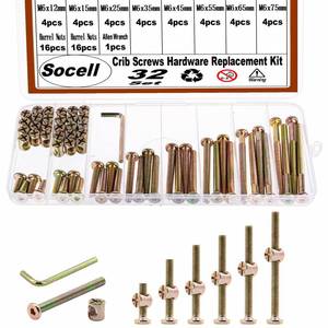 lot 10213 image: Crib Screws Hardware Replacement Kit,Socell 32Set Baby Bed Frame Bolts &Barrel Nuts Set for DeltaGracoDream, M6x12mm15mm25mm35mm45mm55mm65mm75mm Hex Drive Socket Cap Screws Barrel Nuts