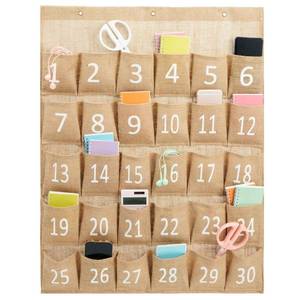 lot 10236 image: Juvale Cell Phone Storage for Classroom 30-Row Burlap Pocket Chart - 23.6 x 31 in White Farmhouse Jute - Numbered Phone Caddy & Calculator Holder - Wall-Hanging Classroom Organizer