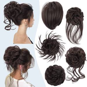lot 10255 image: HMD 5 Pieces Messy Hair Bun Hairpiece Tousled Updo for Women Hair Extension Ponytail Scrunchies with Elastic Rubber Band Long Updo Messy Hairpiece Hair Accessories Set for Women (6A)