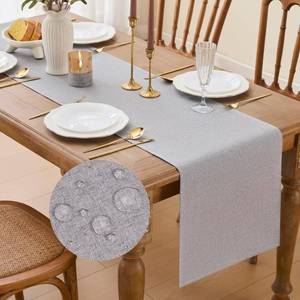 lot 10264 image: YATOJUZI Light Grey Table Runner Seasonal Summer Kitchen Dining Coffee Table Decoration 72 Inches Long Waterproof Neutral Farmhouse Rustic Table Runner Neutral Home Wedding Party Decor 16x72Inch