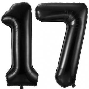lot 10273 image: Black 17 Balloon Number,40 Inch Number 17 Balloon Large Black Foil Mylar Helium Balloons for Birthday Party Decorations