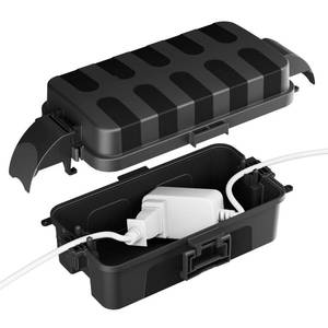 lot 10297 image: FLEMOON IP55 Outdoor Electrical Box Waterproof with Detachable Awning Covers, 7.1  3.9  2.4 inch Weatherproof Extension Cord Cover, Easy Installation for Outdoor Plug, Outlet, String Lights, Black