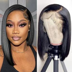 lot 12157 image: 13x4 Lace Front Bob Wigs Human Hair 200 Density HD Transparent Lace Bob Wig for Women 14 inch Short Straight Bob Lace Frontal Wigs Glueless Pre Plucked With Baby Hair Straight Bob Wig Natural Color