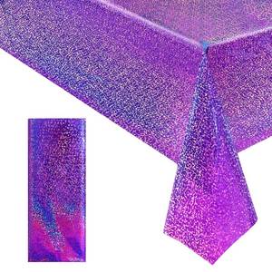 lot 12158 image: Just Shimmer Sparkling Holographic Laser Tablecloth - Shimmering, Waterproof, Easy to Clean - Ideal for Bachelorette, Birthday, Wedding, and Anniversary Party Decorations (Purple, 1)