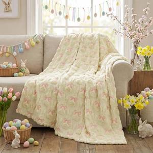 lot 12164 image: Horaldaily Easter Solid Blanket Throw, Beige Rabbits Bow Soft Fuzzy Plush Faux Fur Cozy Blankets for Couch Sofa Bed Lounging, Ideal Gifts for Kids Adults Wife Self, 50x60