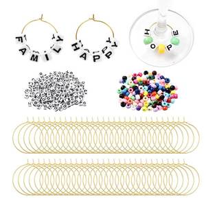 lot 12170 image: WEWAYSMILE 60 Set Wine Glass Charms Rings Personalized Wine Charms for Stem Glasses with 400 White Letter Beads 200 Colorful Pony Beads for Party Birthday Wedding Festive Dinners