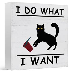 lot 12171 image: Zyzmasm Cat Kitty D�cor for Home Fireplace Indoor Office, Christmas Birthday Gifts, I Do What I Want, Rustic Wooden Sign 5x5 Inches