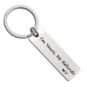 lot 12199 image: Beeshion Funny Keychain for Couples Im Yours No Refunds Keychain Engraved Initial Personalized Gift for Husband Boyfriend (Im Yours No Refunds - V)
