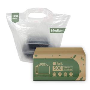 lot 13034 image: Reli. Take OutTo Go Bags (500 Count Bulk) (Medium 20 L x 9.5 W x 12 H) White Carry Out Shopping Bag, Die Cut Handle, Square Bottom, Reusable - Food Service, Restaurant, Catering, Delivery