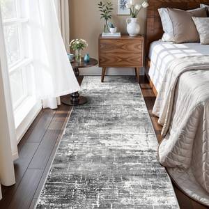 lot 13039 image: 2x8 Washable Hallway Runner Rug Abstract Stain Resistant Kitchen Rugs Farmhouse Ultra Soft Bathroom Bedroom Entryway Print Floor Mat Thin Non-Slip Indoor Carpet for Living Room Laudry(2x8,BlackGrey)