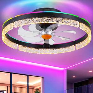 lot 13041 image: Mpayel 20 Low Profile Ceiling Fan with RGB Light - Modern Bladeless Flush Mount Ceiling Fan with Remote, Quiet DC Motor, 6 Speeds, 3CCT Dimmable LED Light for Kids Room, Bedroom & Bunk Beds