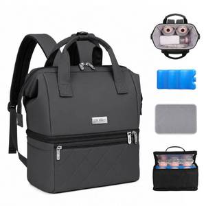lot 13043 image: Nuliie Wearable Breast Pump Bag with Cooler Compartment, Double Layer Pumping Bag with Ice Pack, Breast Milk Cooler Travel Bag with Waterproof Mat, Fits 6 Baby Bottles up to 10 oz, Grey
