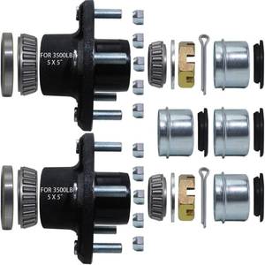 lot 13047 image: iBroPrat 2 Sets Trailer Hub Kit 5 Bolt 5, Trailer Axle Kit for 3500 lb 5 Lug Trailer Hub with Extra Dust Cap and Rubber Plug Fits 1-116 to 1-38 Trailer Axles 3500lb #84 Spindle