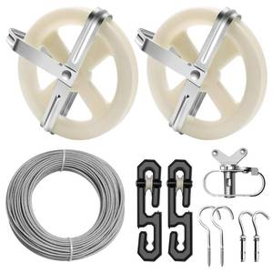 lot 13052 image: Zhaoyao Clothes Line Outdoors Kit with 150.9FT Wire Rope PVC Coating 5inch Clothesline Pulleys 2Pcs S-Type Clothesline Dividers 1Pcs Clothesline Tightener 2Pcs Screw Hooks and Expansion Screws