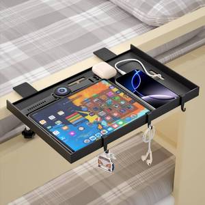 lot 13054 image: Foldable Bedside Shelf, Metal Clip-On Bed Tray Table for Bunk Bed & Dorm Beds, Dorm Room Essentials Organizer for College Students, Floating Tray, Space Saving Nightstand for Loft Beds (Black, Large)