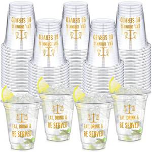 lot 13507 image: Qinyoung 50 Pcs 12 oz Law School Graduation Plastic Cups Bulk Eat, Drink, Be Served Clear Disposable Cups for Class of 2026 Law School Grad Festivities Graduation Party Favors