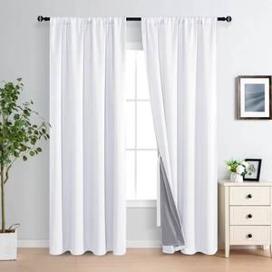 lot 14167 image: XWZO 100% Blackout Curtains 2 Panels with Tiebacks- Heat and Full Light Blocking Window Treatment with Black Liner for BedroomNursery, Rod Pocket��White, W52 x L84 Inches Long, Set of 2