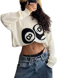 lot 14209 image: Verdusa Womens Cozy Pullover Sweaters Winter Clothes Funny Pullovers Trendy Knit Tops Streetwear White Small