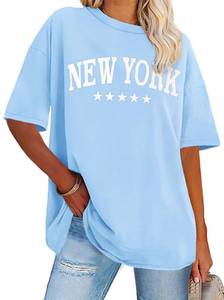 lot 14219 image: Womens Oversized Tshirt Graphic Tees Crew Neck Summer Short Sleeve Loose Fit Tops��Blue Letters, L��