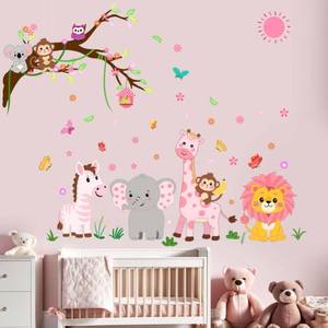 lot 14220 image: Animals Wall Decals for Girls Kids Peel and Stick Elephant Giraffe Lion Monkey Wall Stickers - Baby Nursery Boys Room Girls Bedroom - Children Supplies Ages 1-12 Years Wall Decor Art