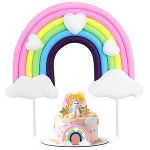 lot 14238 image: Exquisite Soft Pottery Rainbow Cake Topper - Vibrant Decoration for Magical Rainbow-Themed Birthday Parties & Weddings��Heart��