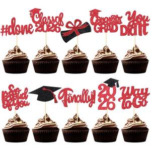 lot 14243 image: FoldTier Graduation Decorations 2026 100 Pcs Graduation Cupcake Toppers Congrats Grad Class of 2026 Cupcake Picks Toppers Diploma Supplies for Party Decorations(Red)