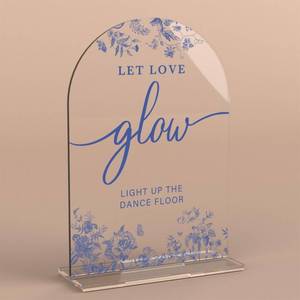 lot 14251 image: Acrylic Wedding Signs, Dusty Blue Wedding Decor, Blue Weddings Decor, Let Love Glow Signs for Reception, Modern Calligraphy Arch Acrylic Table Top Sign for Weddings Parties Dinners (Clear)