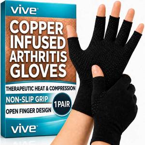 lot 14252 image: Vive Copper Infused Fingerless Arthritis Compression Gloves (Pair) - Relief for Men, Women, Rheumatoid, Swelling, Carpal Tunnel, Tendonitis, Edema, Hand & Finger Pain - Comfortable Non-Slip (X Small)