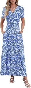 lot 14256 image: AUSELILY Maxi Dresses for Women Ankle Length Floral Beach Long Flowy DressYear Round wear floral print, Casual & Formal Wear, Empire waist, Side pockets, Wrap v neck 2XL