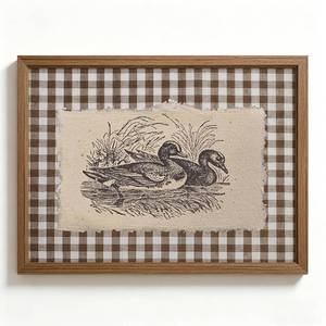 lot 14259 image: Vintage Duck Wall Art Cottage Core Farmhouse Canvas Room Decor Rustic Gingham Print Vintage Country Pictures Sketch Duck Painting Cottagecore Animal Artwork for Living Room Bedroom 8x10 Inch Framed