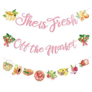 lot 14261 image: She is Fresh Off The Market Banner, 3 Pcs Bridal Shower Banners, Fruit Strawberry Lemon Garland for Farmers Market Bachelorette Party Decorations