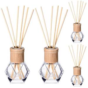 lot 14270 image: Roshtia 4 Set Reed Diffuser Bottle Empty Refillable Fragrance Glass Diffuser Bottles Set with Wooden Caps Rattan Sticks 50ml 1.7 oz Irregular Glass Jars for DIY Fragrance