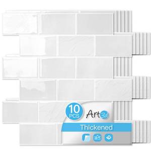 lot 14271 image: Art3d Peel and Stick Wall Tiles in White Marble�� 10-Pack of 12 x12 Thickened Design Backsplash, Self-Adhesive Tile for Kitchen & Bathroom Decor