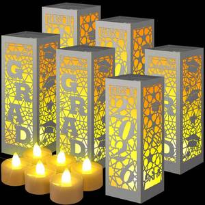 lot 14274 image: Rossesay 12 Pcs Graduation Table Centerpieces Boxes Class of 2026 Graduation Lanterns for Centerpieces with LED Candles Congrats Grad School College Photo Props for Party Table Decoration (Silver)
