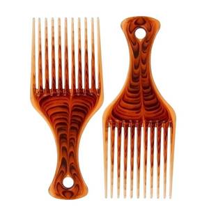 lot 14277 image: LiaSun 2 Pack Hair Pick Comb Amber Smooth Afro Comb Lift Detangle Hair Comb Styling Tools for Curly, Thick, Medium, Long Hair (Amber)