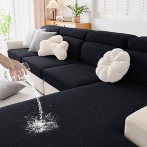 lot 18001 image: hyha Waterproof Couch Cushion Covers, Waterproof Sectional Couch Covers for 3 Cushion Sofa for Pets, Stretch Sofa Slipcover Washable with Elastic Bottom(Large, Black)
