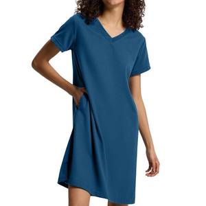 lot 18012 image: SIORO Nightgowns for Women Short Sleeve Sleep Shirt V Neck Nightshirt Summer Waffle Sleepwear Comfy Sleep Dress with Pockets Peacock Blue