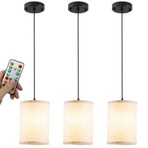 lot 19172 image: civaza Battery Operated Pendant Light with Remote,Fabric Pendant Lights Kitchen Island 3 Pack No Hardwired,Cordless Hanging Lights for Living Room with 50hrsLong Life Rechargeable Light Bulbs