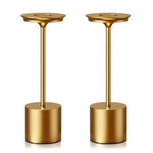 lot 19185 image: Tpczqj Rechargeable Cordless Metal Table Lamp, IP54 Waterproof, 6000mAh Battery, Touch Control with 3 Colors & Stepless Dimming, Memory Function for Restaurant Patio Bar Brass Gold 2pack