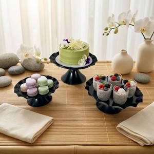 lot 19188 image: CBBZJY 3 Pcs Black Metal Cupcake Stand Scalloped Edge Dessert Display Tray