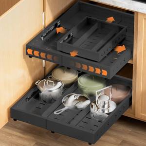 lot 19190 image: Pull out Cabinet Organizer Expandable W(12-20) and D(16-22), No Drill Adjustable Slide Out Drawers With 3 Slide Rails, 2Pcs Magnetic Panel, Adhesive Roll out Shelves for Kitchen, Cabinets, Pantry