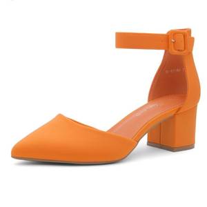 lot 19792 image: Shoe Land Closed Toe Heels for Women �� 2.25 Inch Low Block Pumps for Office  Pointed Toe Chunky Dress Heels with Ankle Strap  Comfy Womens Business Casual Shoes, Orange, Szie 7.0,SL-Kyana