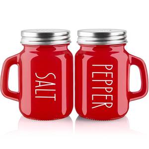 lot 20295 image: Red Salt and Pepper Shakers Set, ZOSUJO 4 oz Cute Modern Glass Christmas Red Shaker Sets with Stainless Steel Lids, Red Kitchen Decor and Accessories for Home Restaurants Weddings