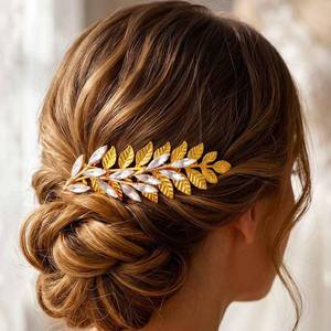 lot 20297 image: Asooll Leaf Wedding Hair Accessories Gold Bridal Hair Comb Crystal Hair Clip for Women
