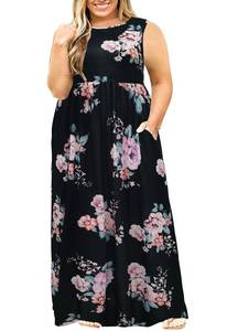 lot 20299 image: Nemidor Women Sleeveless Loose Plain Casual Plus Size Long Maxi Dress with Pockets NEM239(18, BlackPink Flower)