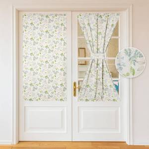 lot 20301 image: Moslovstar Farmhouse French Door Curtains 1 Pair Rustic Floral Linen Sidelight Privacy Door Panel Curtains, Branch and Leaf on Beige 25x40 Inch