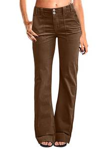 lot 20303 image: Flamingals Womens Wide Leg Pants for Women Mid Waist Dress Flare Straight Leg Corduroy Pants Workout Jeans Trendy Coffee L